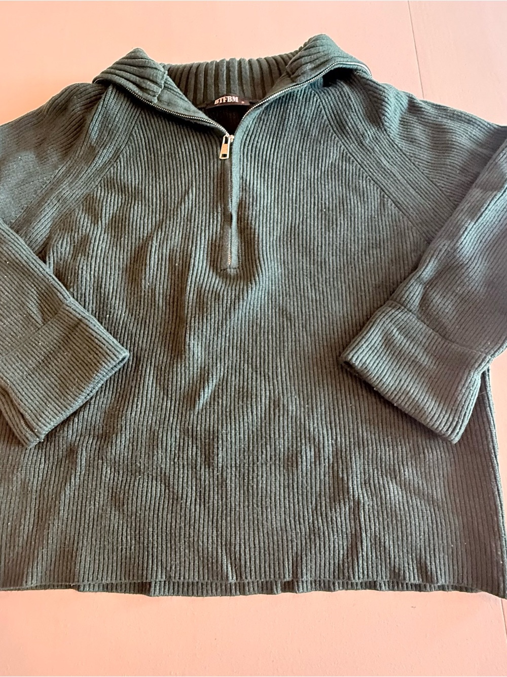 Woman's Ribbed Half-Zip Sweater Pullover - Green M